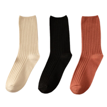 Load image into Gallery viewer, 3 Pairs Women's Ribbed Cotton Socks