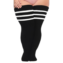 Cargar imagen en el visor de la galería, Medias musleras gruesas para mujer -Blanco + negro - Ozerty