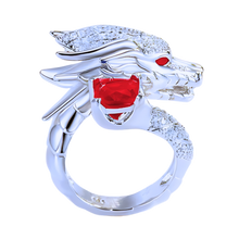 Cargar imagen en el visor de la galería, Anillo de plata con forma de dragón hecho a mano -Rojo - Ozerty