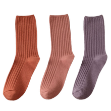 Load image into Gallery viewer, 3 Pairs Women&#39;s Ribbed Cotton Socks
