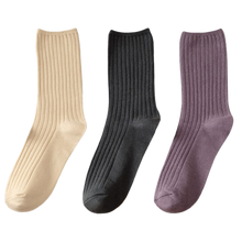 Load image into Gallery viewer, 3 Pairs Women&#39;s Ribbed Cotton Socks
