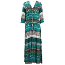 Load image into Gallery viewer, Vestido bohemio con cuello de pico

 -Verde/M - Ozerty
