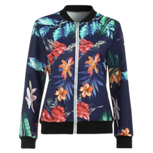 Load image into Gallery viewer, Chaqueta bomber con motivos florales y manga larga

 -Azul/SAzul/MAzul/LAzul/XLAzul/XXLAzul/3XLAzul/4XLAzul/5XL - Ozerty
