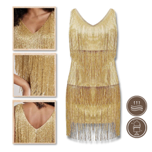 Load image into Gallery viewer, Vestido de lentejuelas con cuello de pico

 - Ozerty
