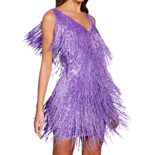 Load image into Gallery viewer, Vestido de lentejuelas con cuello de pico

 -Morado/SMorado/MMorado/LMorado/XLMorado/XXLMorado/3XL - Ozerty
