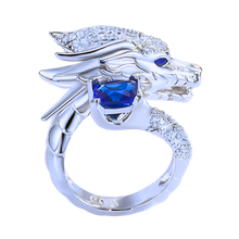 Cargar imagen en el visor de la galería, Anillo de plata con forma de dragón hecho a mano -Azul marino - Ozerty
