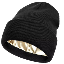 Cargar imagen en el visor de la galería, Gorro de punto con forro de satén -Negro - Ozerty
