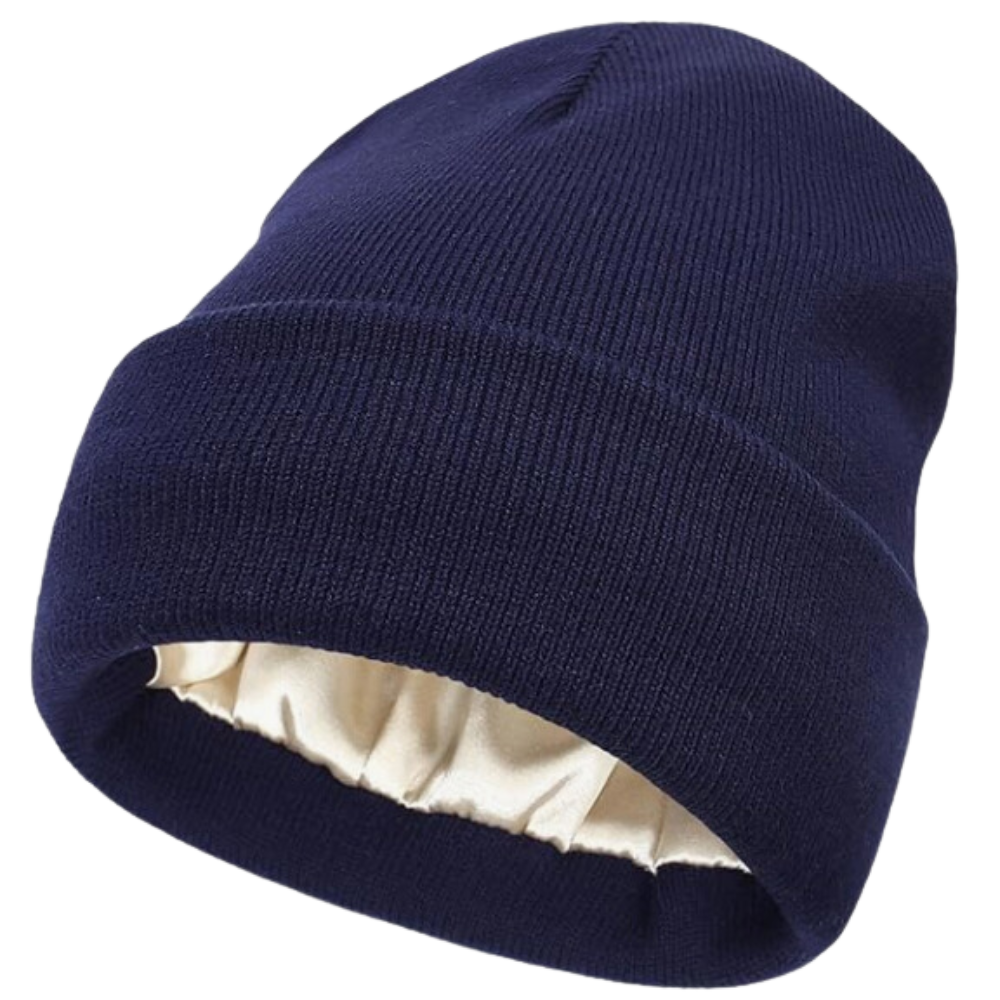 Gorro de punto con forro de satén -Azul marino - Ozerty