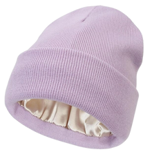 Load image into Gallery viewer, Gorro de punto con forro de satén -Morado - Ozerty
