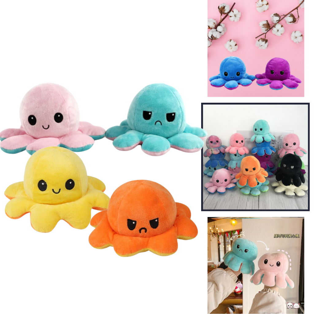 Mini pulpo reversible de peluche Muestra tu estado de nimo sin
